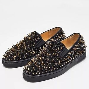 Christian Louboutin Black Suede Spike Loafers Size 43